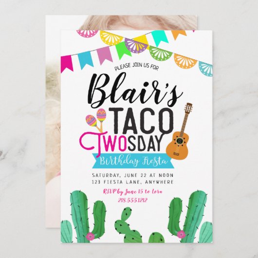 Taco Twosday Fotoverjaardagsuitnodiging Kaart (Voorkant / Achterkant)