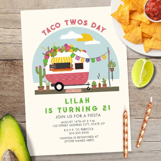 Taco Twosday Girls 2e verjaardag Uitnodiging Roze