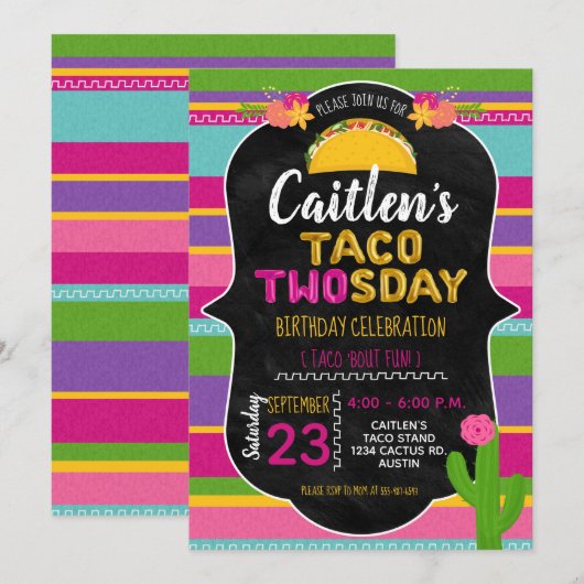 Taco Twosday Meisje tweede verjaardag Kaart (Voorkant / Achterkant)