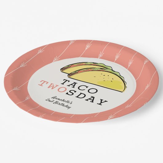 Taco Twosday Mexicaanse Fiesta 2e Verjaardag Papieren Bordje (Gekanteld)