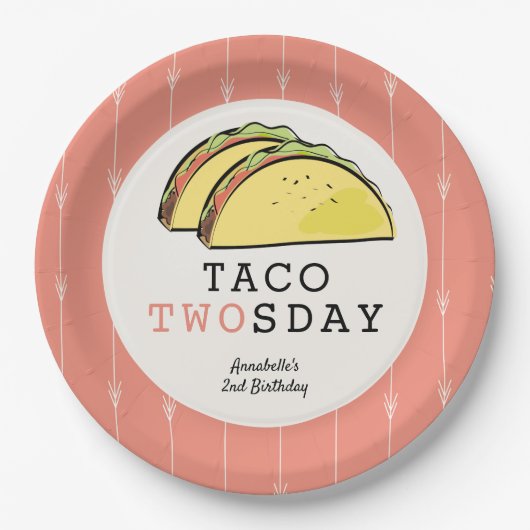 Taco Twosday Mexicaanse Fiesta 2e Verjaardag Papieren Bordje (Voorkant)