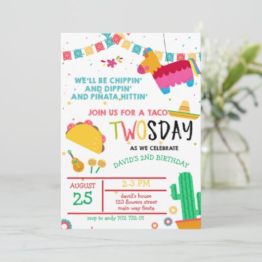 Taco Twosday Pinata Fiesta 2e verjaardag Kaart (Staand voorkant)