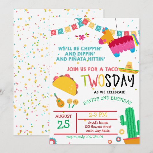 Taco Twosday Pinata Fiesta 2e verjaardag Kaart (Voorkant / Achterkant)