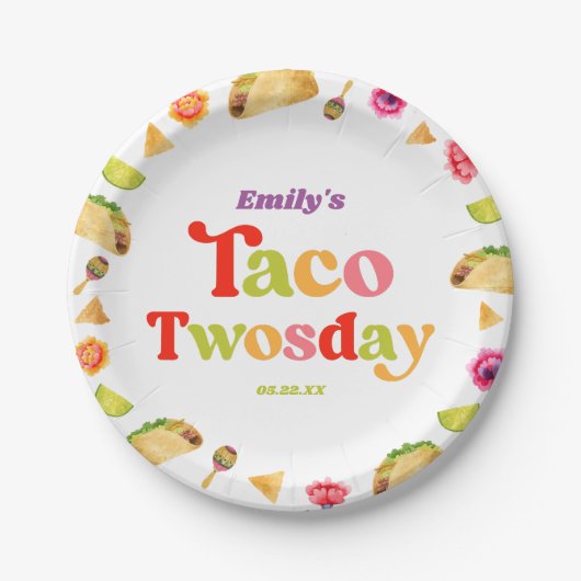 Taco Twosday Taco dinsdag 2e verjaardagsfeest Papieren Bordje (Voorkant)