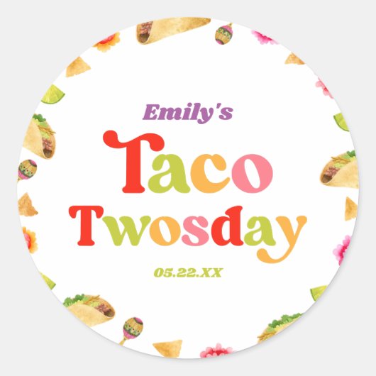 Taco Twosday Taco dinsdag 2e verjaardagsfeest Ronde Sticker (Voorkant)