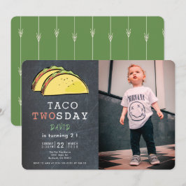Taco Twosday Tuesday Chalkboard Photo 2nd Birthday Kaart
