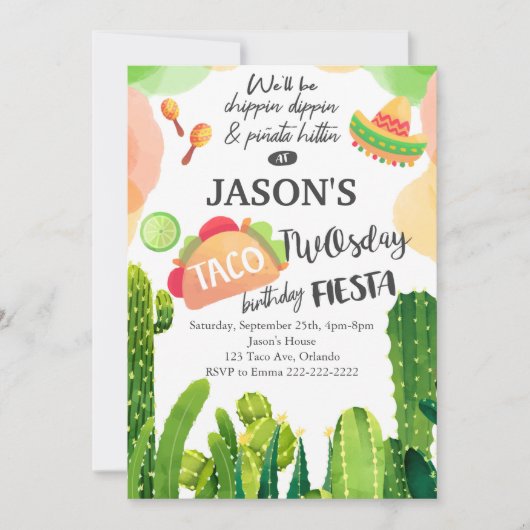 Taco Twosday Verjaardag Fiesta Uitnodiging (Voorkant)