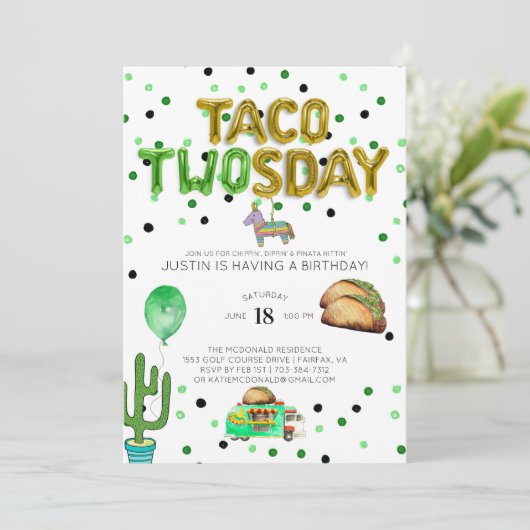 Taco TWOsday Verjaardag Uitnodiging (Staand voorkant)