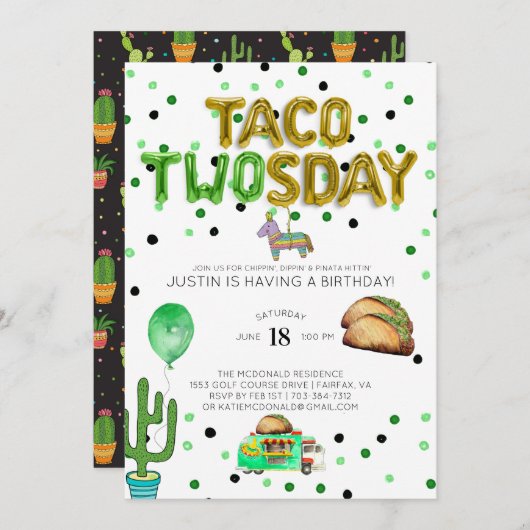 Taco TWOsday Verjaardag Uitnodiging (Voorkant / Achterkant)