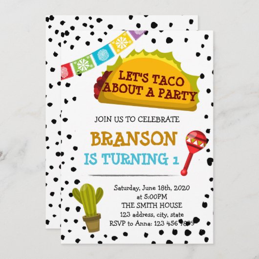Taco verjaardagsfeestje uitnodiging (Voorkant / Achterkant)
