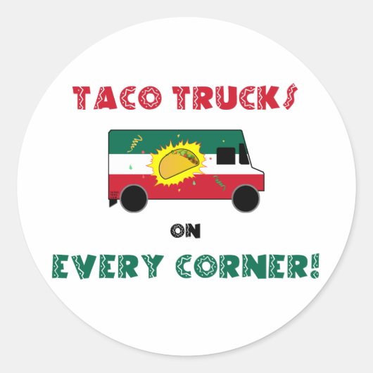 Taco-vrachtwagens op elke hoek ronde sticker (Voorkant)