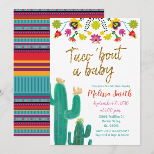 Taco'Bout A Baby Fiesta Baby shower Invitation Kaart (Voorkant / Achterkant)