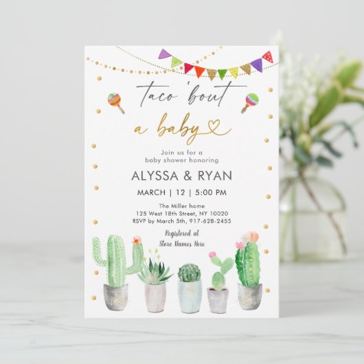 Taco'Bout A Baby Fiesta Cactus Baby shower Kaart (Staand voorkant)