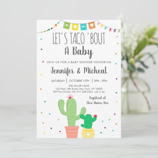 Taco'Bout A Baby Fiesta Cactus Baby shower Kaart (Staand voorkant)