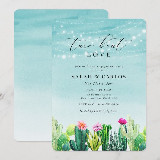 Taco'Bout Love Cactus Fiesta Verloving Kaart (Voorkant / Achterkant)