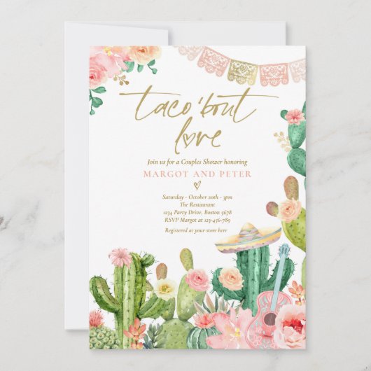 Taco'Bout Love Fiesta Couples Shower Cactus Kaart (Voorkant)