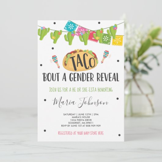Taco'Bout of a Gender onthult Fiesta he of she-Est Kaart (Staand voorkant)