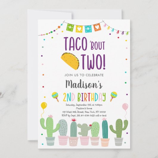 Taco'Bout Two Cactus Fiesta Birthday Kaart (Voorkant)