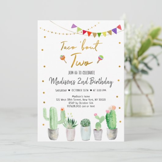 Taco'Bout Two Gold Fiesta Birthday Kaart (Staand voorkant)