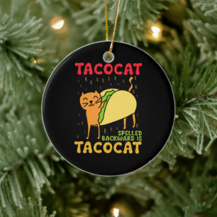 Tacocat achterstevoren geschreven Tacos Katten Cin Keramisch Ornament