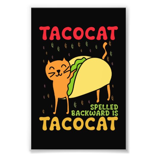 Tacocat achterstevoren gespeld tacos katten Cinco Foto Afdruk (Voorkant)