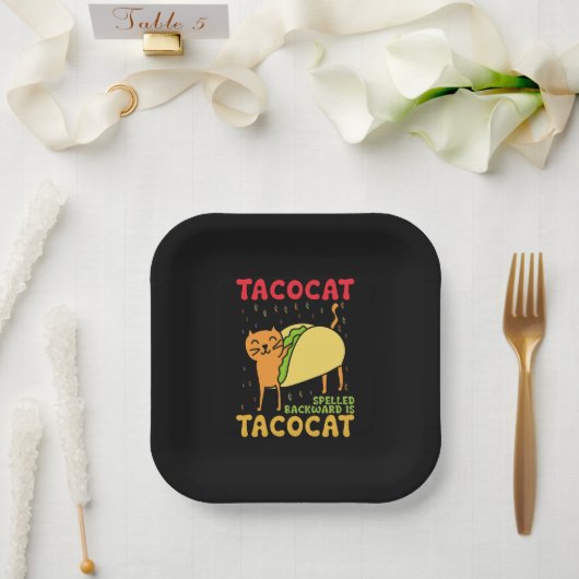 Tacocat achterstevoren gespeld tacos katten Cinco  Papieren Bordje (Huwelijk)