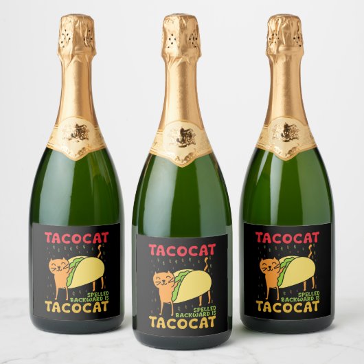 Tacocat achterstevoren gespeld tacos katten Cinco  Sparkling Wijnetiket (Flessen)