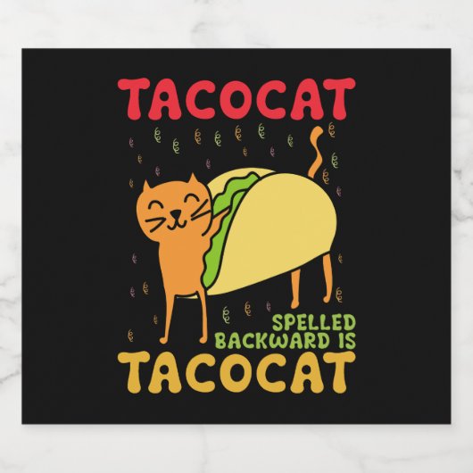 Tacocat achterstevoren gespeld tacos katten Cinco Sparkling Wijnetiket (Enkel label)