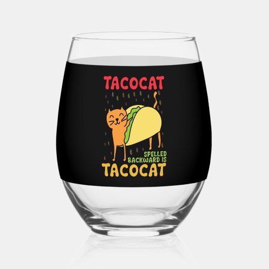 Tacocat achterstevoren gespeld tacos katten Cinco Wijnglas Zonder Voet (Voorkant)