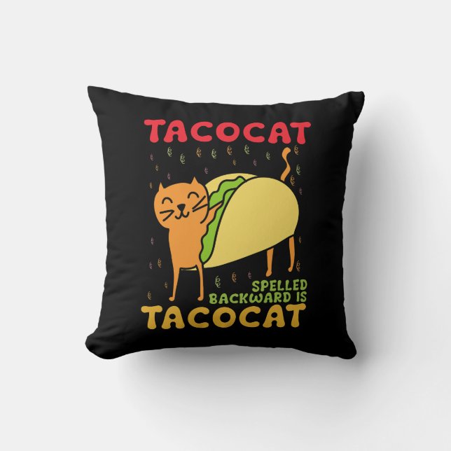 Tacocat achterstevoren Tacos Cats Cinco De Mayo Kussen (Voorkant)