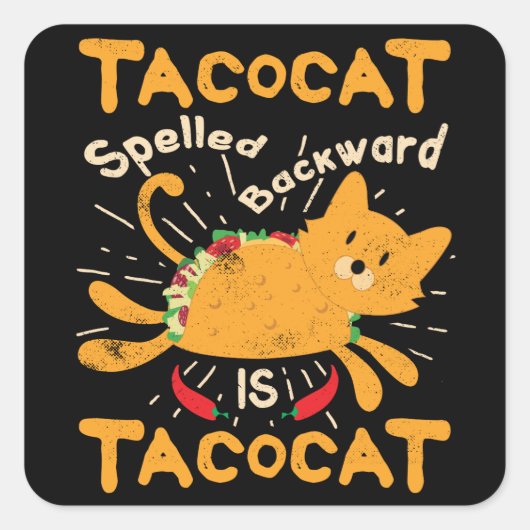 Tacocat Spelling Backwards Cinco de Mayo Cat Taco Vierkante Sticker (Voorkant)