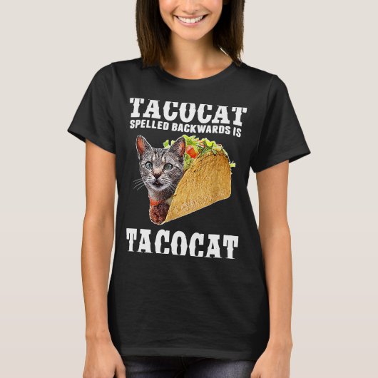 Tacocat Spelling Backwards is Tacocat Cat Tacos T-shirt (Voorkant)