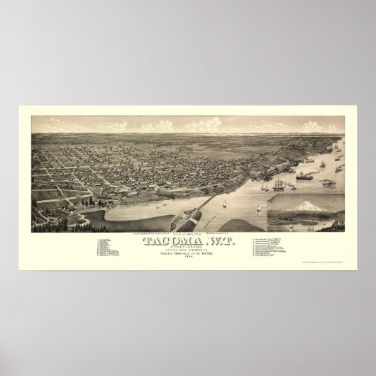 Tacoma, WA Panorama - 1884 Poster (Voorkant)