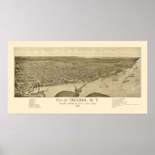 Tacoma, WA Panorama - 1885 Poster (Voorkant)