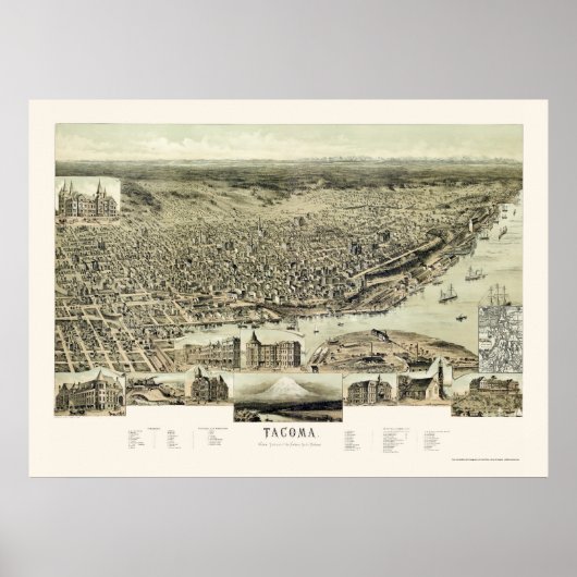 Tacoma, WA Panorama - 1890 Poster (Voorkant)