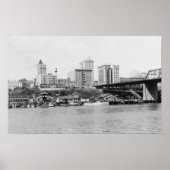 Tacoma, WA - Skyline Uitzicht van het centrum Poster (Voorkant)