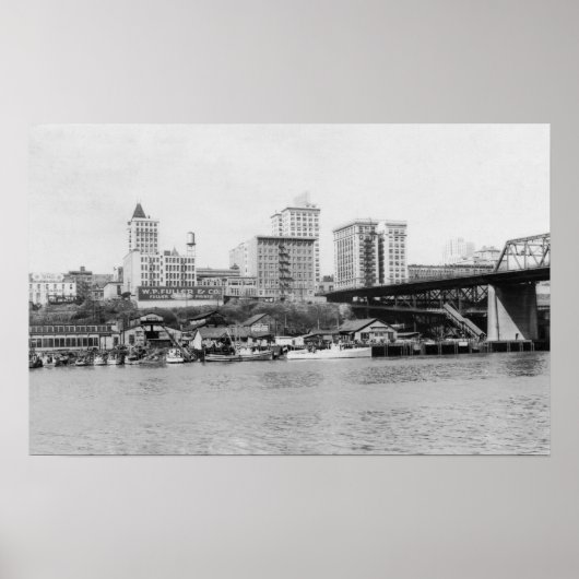 Tacoma, WA - Skyline Uitzicht van het centrum Poster