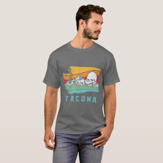 Tacoma Washington buitenshuis Retro Mountains T-shirt (Voorkant volledig)