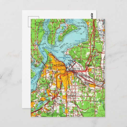 Tacoma Washington  kaart (Voorkant / Achterkant)