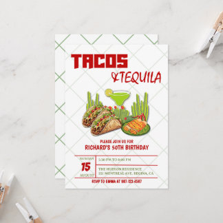 Tacos and Tequila 50th Mexican Adult Birthday Kaart