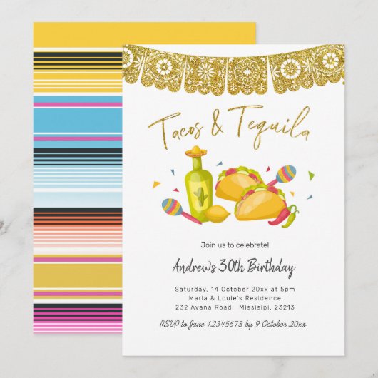 Tacos and Tequila Fiesta Birthday Invitation Kaart (Voorkant / Achterkant)