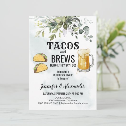 Tacos & Brews Couples Shower Uitnodiging (Staand voorkant)