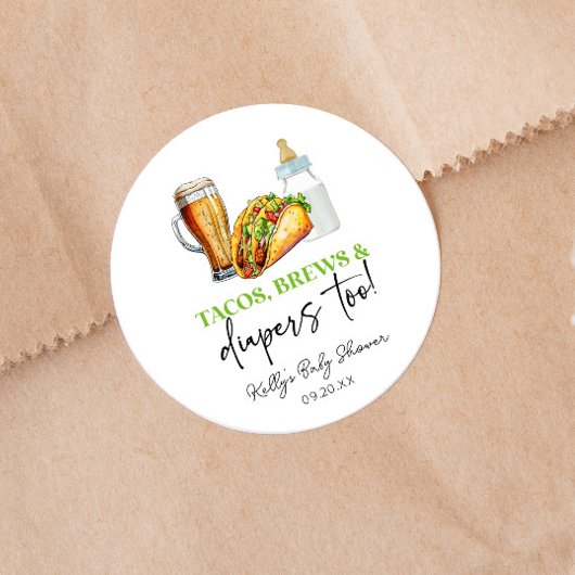 Tacos Brews en Luiers Ook! Baby Shower Ronde Sticker