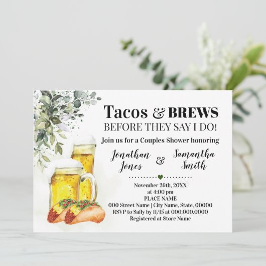 Tacos & Brews Shower Eucalyptus Greenery Kaart (Staand voorkant)