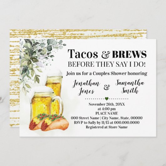 Tacos & Brews Shower Eucalyptus Greenery Kaart (Voorkant / Achterkant)