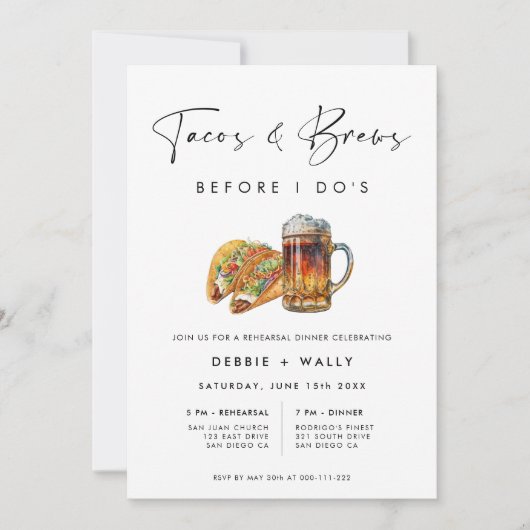 Taco's & Brews voor het repetitiediner van I Do Kaart (Voorkant)