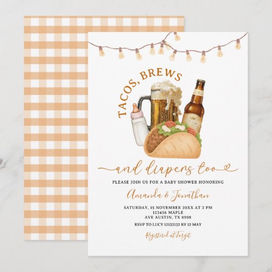 Tacos Brouwen en Luiers Baby shower String Lights Kaart (Voorkant / Achterkant)