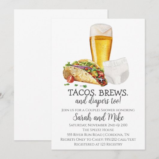 Tacos Brouwen en Luiers Baby shower Uitnodiging (Voorkant / Achterkant)