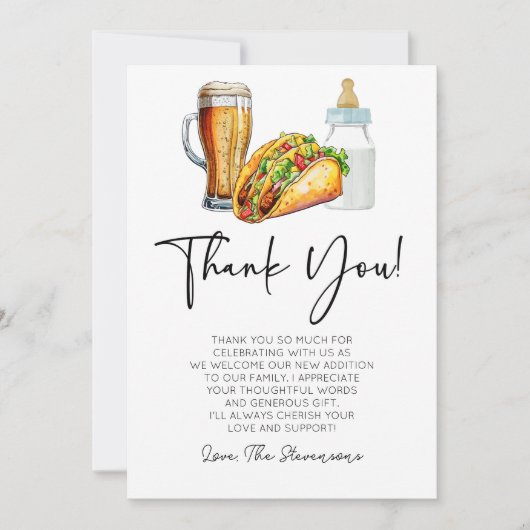 Tacos brouwt en luiers ook! Baby Shower Bedankkaart (Voorkant)