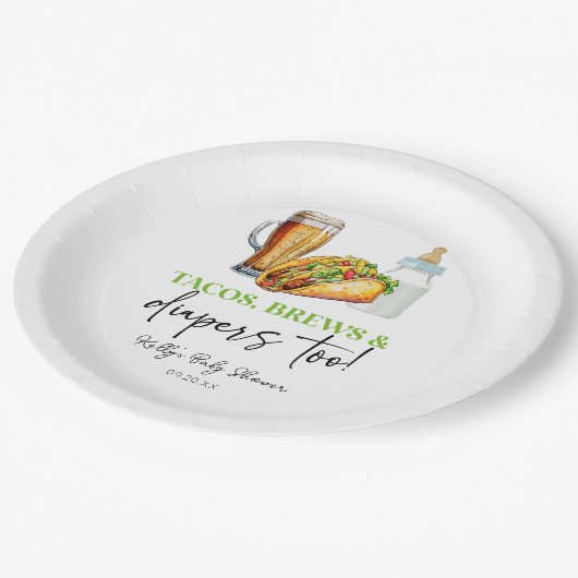 Tacos brouwt en luiers ook! Baby Shower Papieren Bordje (Gekanteld)